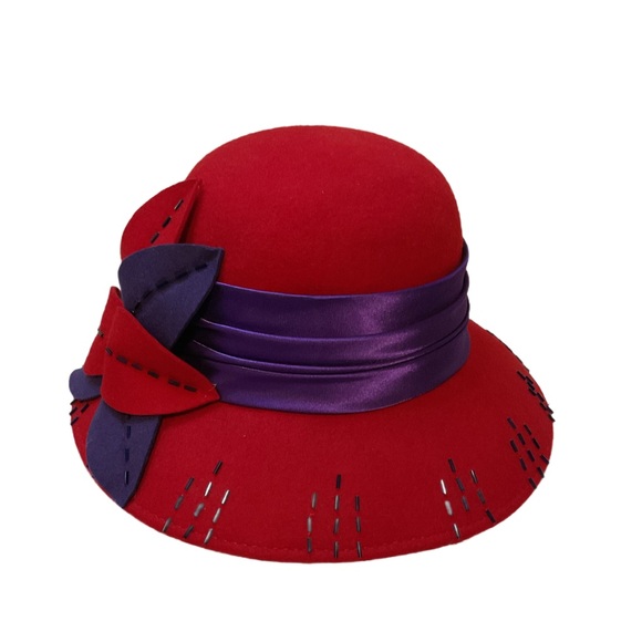 Vintage something special brimmed Red Purple Women's Hat beaded - Picture 2 of 10
